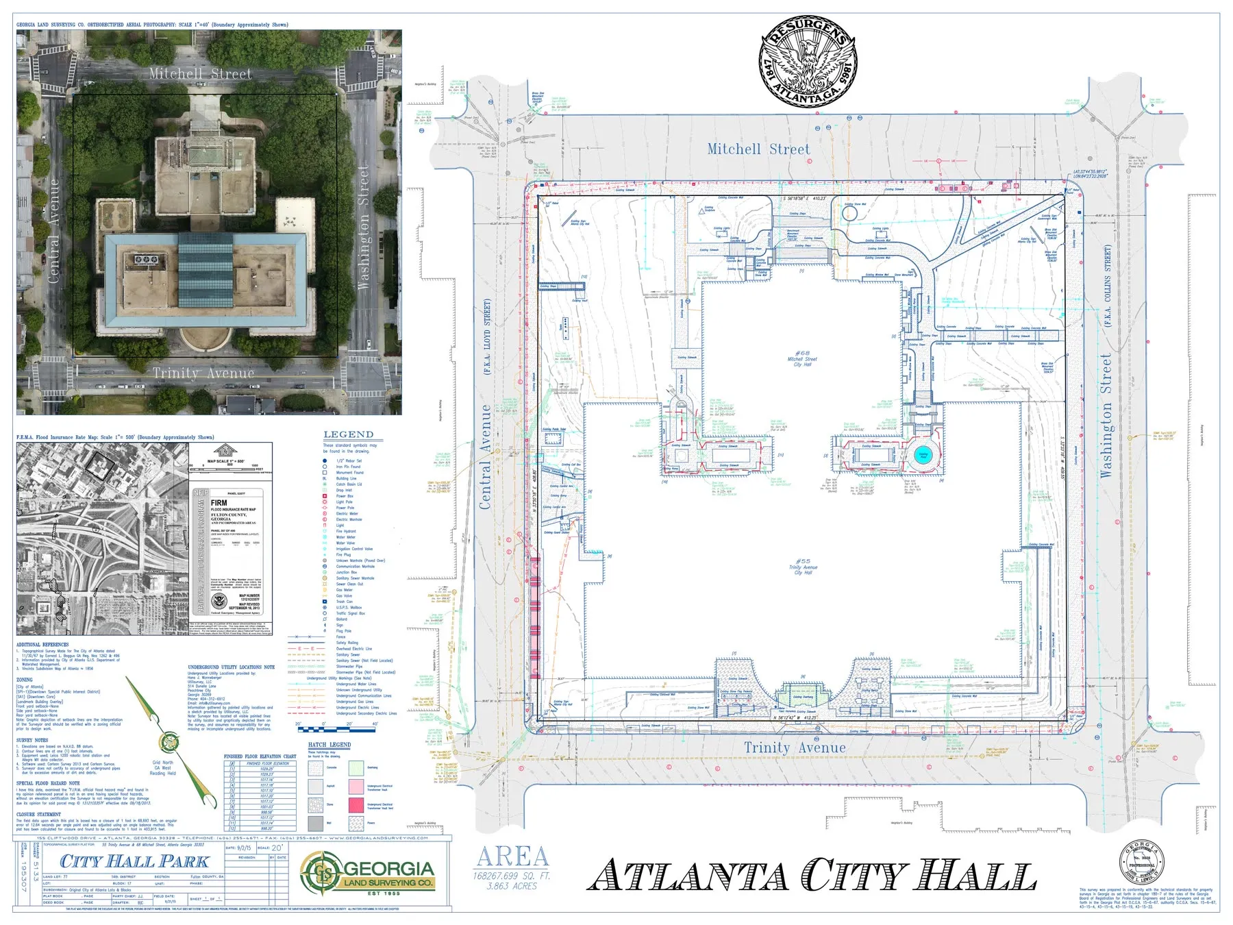 Boundary survey plat of Atlanta City Hall by Georgia Land Surveying
