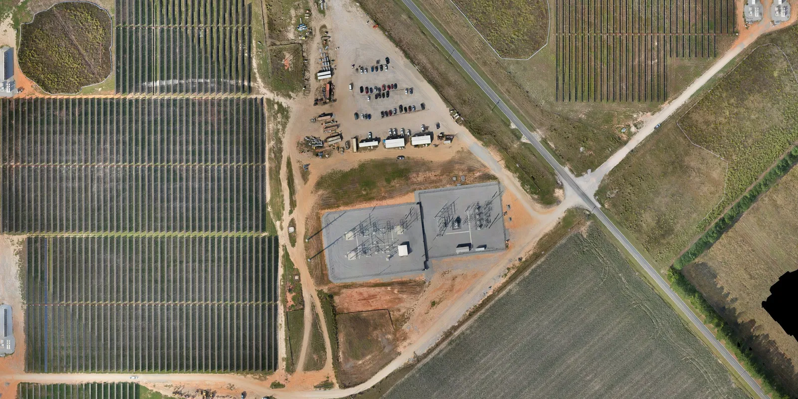 Survey-controlled orthophoto of a solar farm site, zoom level 1 of 7